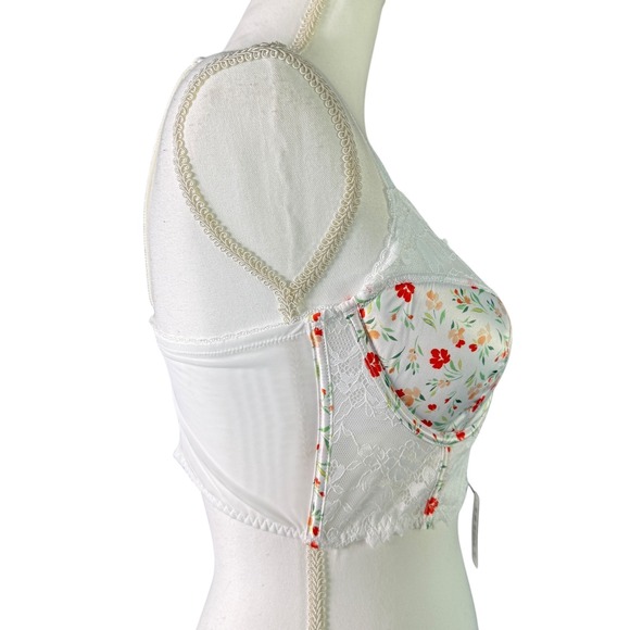 Adore Me White Floral Lace Longline Bra Bralette Bustier Corset 36C - Picture 3 of 7